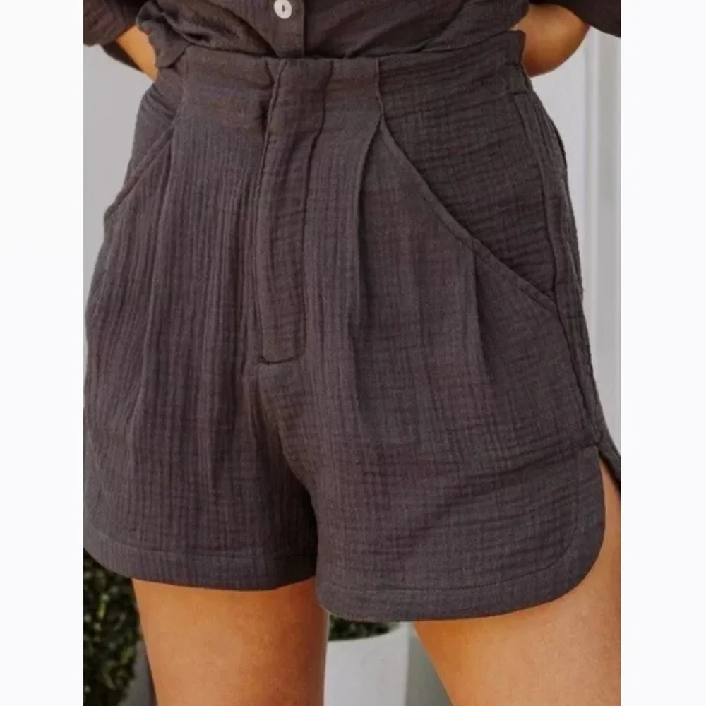 Z Supply Womens Shorts‎ XS Grey High Rise Gauze Crinkle Cotton Coastal